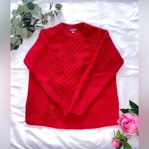 J. Crew Red Cable-knit Crewneck Sweater M